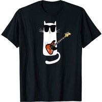 Cat Wearing Sunglasses Playing Bass Guitar T-Shirt for Men