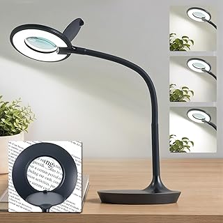 Lentille de grossissement 3X+6X avec lumière et support - Lampe LED dimmable — Lampe de bureau menée