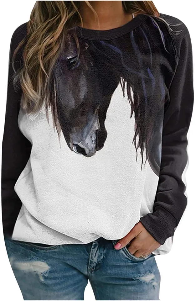 Sweat-shirt à col rond ample avec imprimé de cheval graphique — Chandails pour hommes
