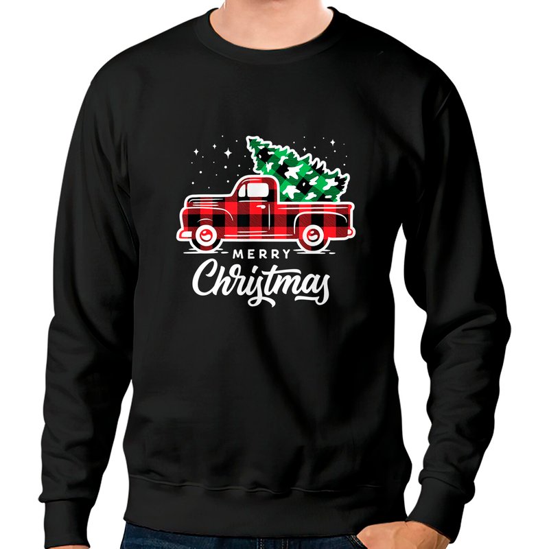 Sweatshirt Vintage Style Camion Rouge de Ferme avec Arbre de Noël — Sweats à capuche pour hommes