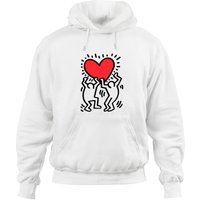 Hoodie pour hommes Keith Haring avec icône de cœur, art de rue — Sweats à capuche pour hommes