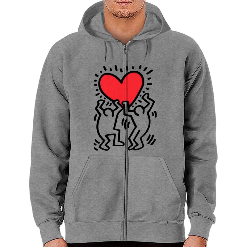 Haut à zip Keith Haring pour hommes avec icône de cœur, art de rue — Sweats à capuche pour hommes
