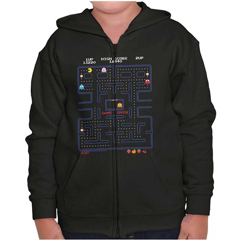 Pac Man Zip Hoodie for Unisex in Black