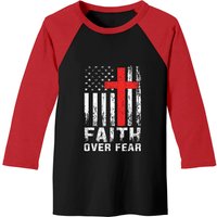 Faith Over Fear Christian American Flag Baseball Tee for Men — Mens T Shirts