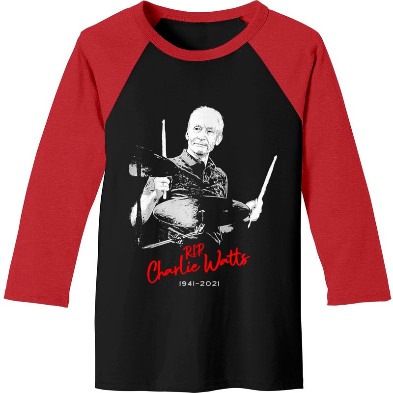 T-shirt de Baseball pour Hommes Charlie Watts Noir/Rouge