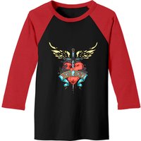 Bon Jovi Daggered Baseball Tee for Men - Black/Red — Mens T Shirts