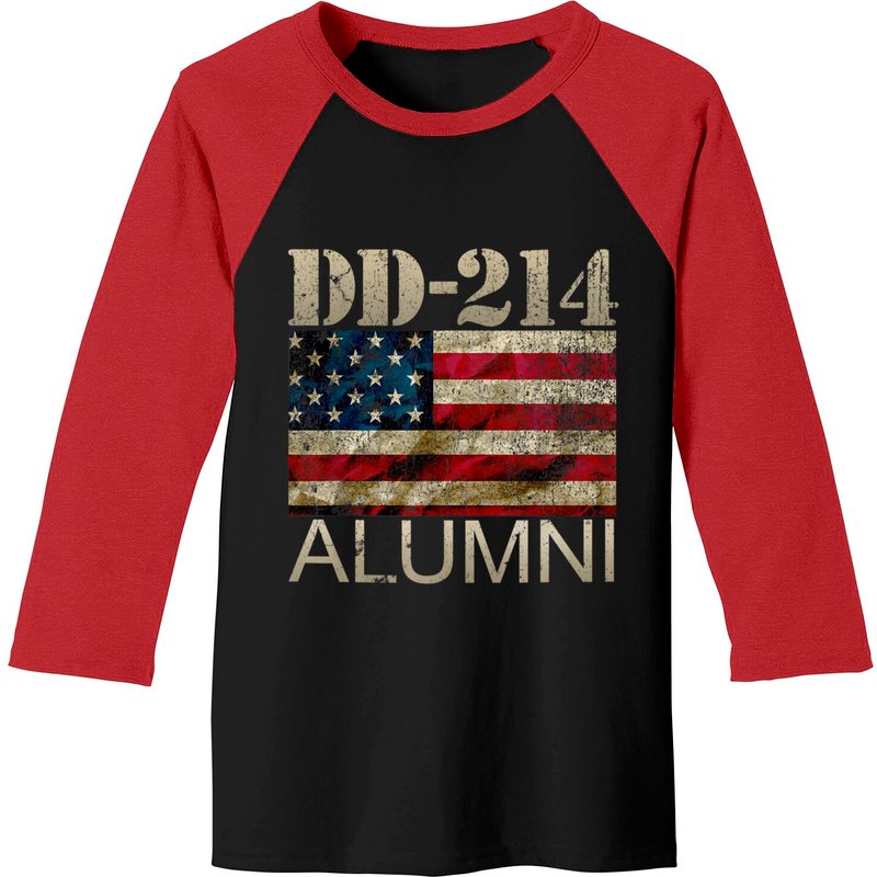 T-shirt baseball Dd-214 Alumni Vétéran Militaire Drapeau Américain Vintage — T-shirts pour hommes
