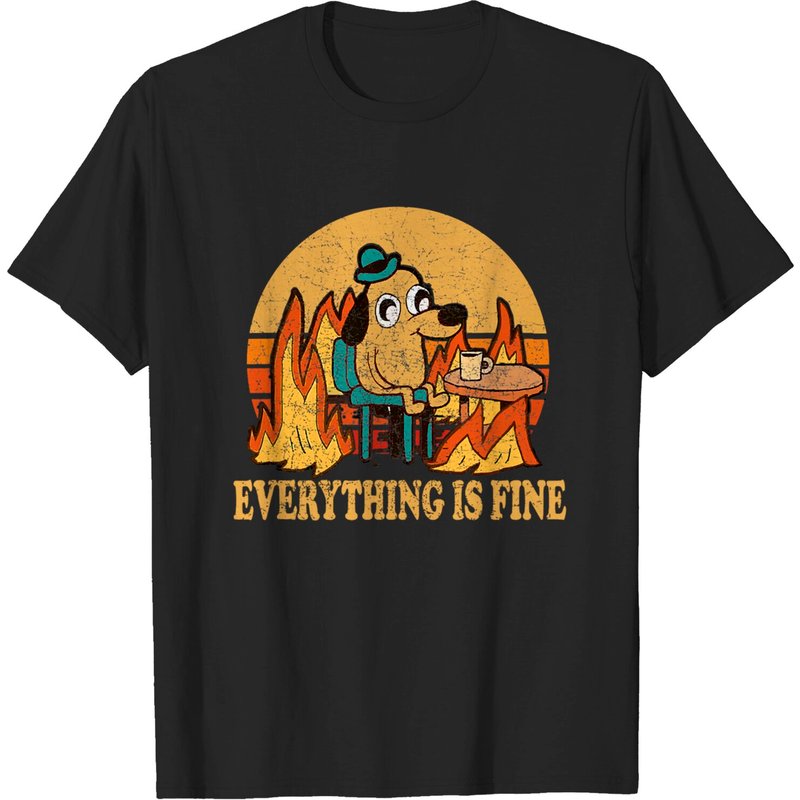 T-shirt pour hommes Everything Is Fine avec un chien buvant du café — T-shirts pour hommes