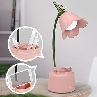 Lampe de Bureau LED Rose Mignonne pour Enfants avec Charge USB et Col Flexible — Lampe de bureau menée