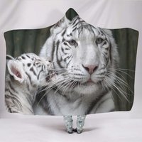 Bairizumeg All Season Hooded Blanket White Tiger Mother and Cub