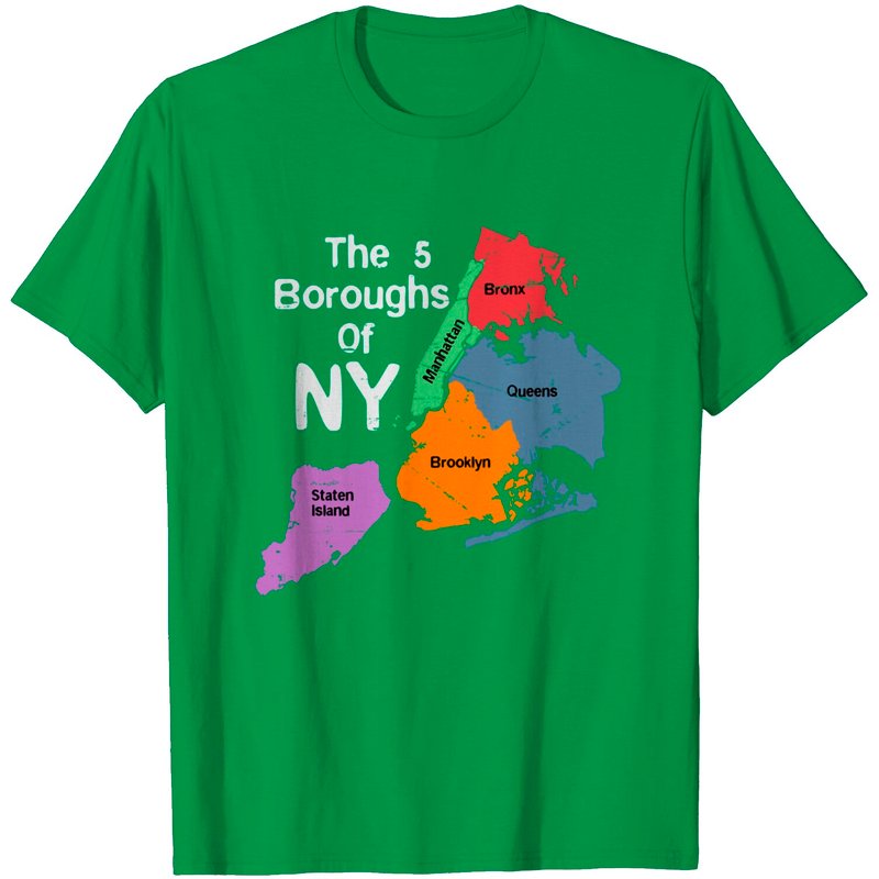 The 5 Boroughs of NY Map Distressed List Design T-Shirt for Men — Mens T Shirts