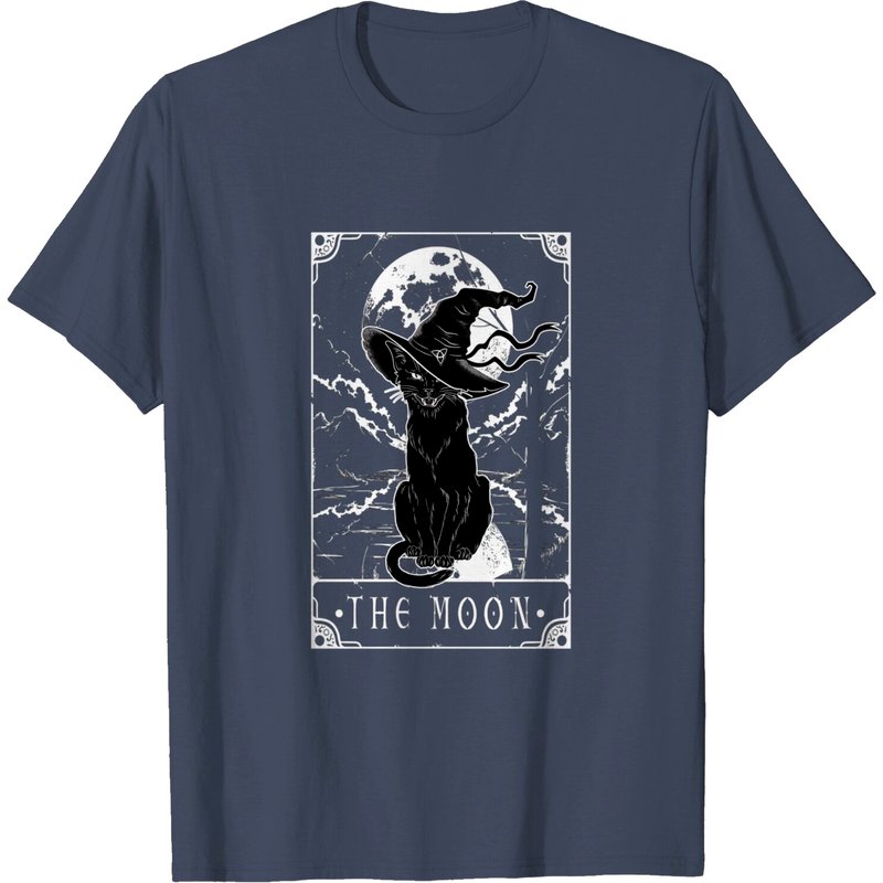 T-shirt Halloween avec carte de tarot, lune croissante et chat noir — T-shirts pour hommes