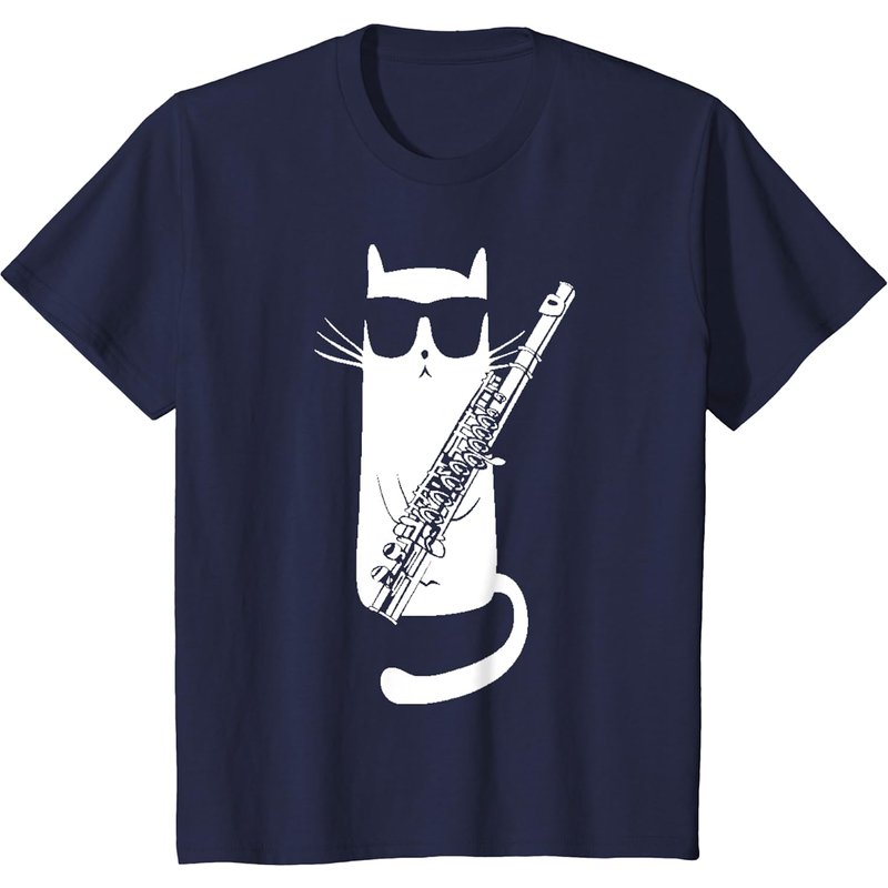 T-shirt Homme Chat Drôle Avec Lunettes Jouant de la Flûte — T-shirts pour hommes