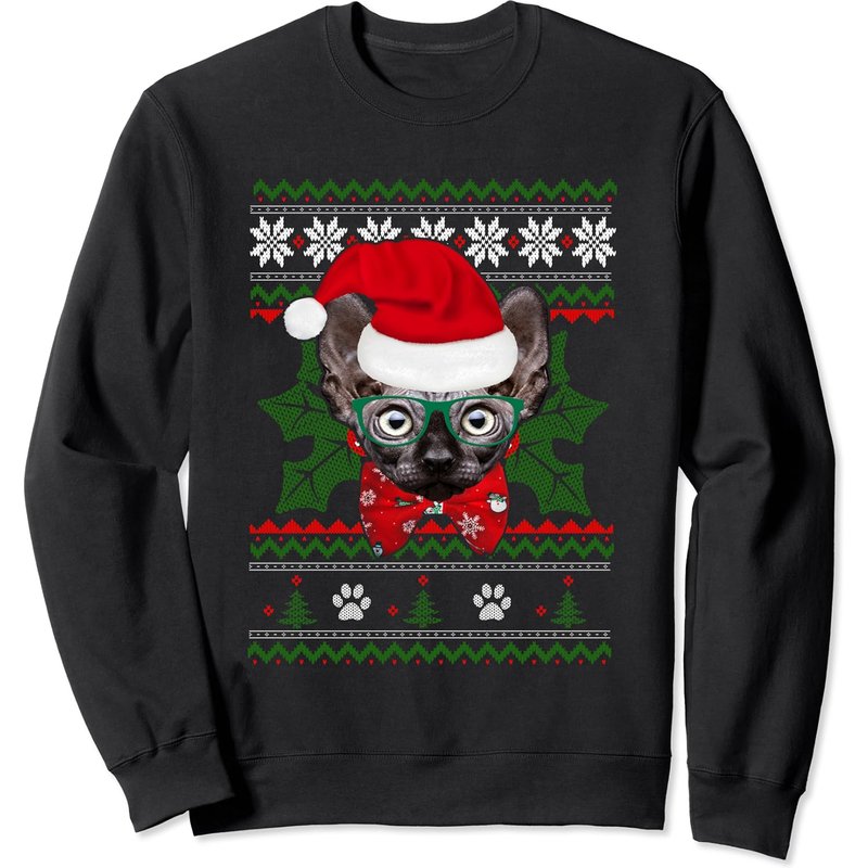 Sweatshirt de Noël Moche avec Chat Sphynx Santa pour Unisexe — Sweats à capuche pour hommes