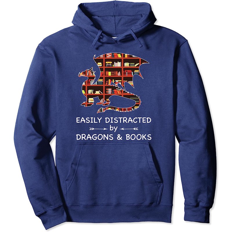 Haut à capuche « Facilement distrait par les dragons et les livres » — Sweats à capuche pour hommes