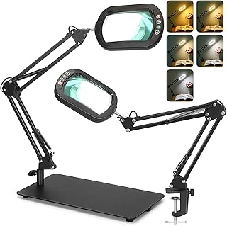 Lentille de grossissement rectangulaire 12X avec lumière et support, lampe de bureau LED 2-en-1