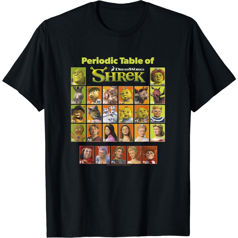 T-shirt Tableau Périodique des Personnages de Shrek pour Hommes — T-shirts pour hommes