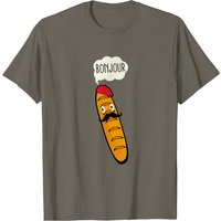 Bonjour Baguette French Bread Mustache and Beret T-Shirt for Men