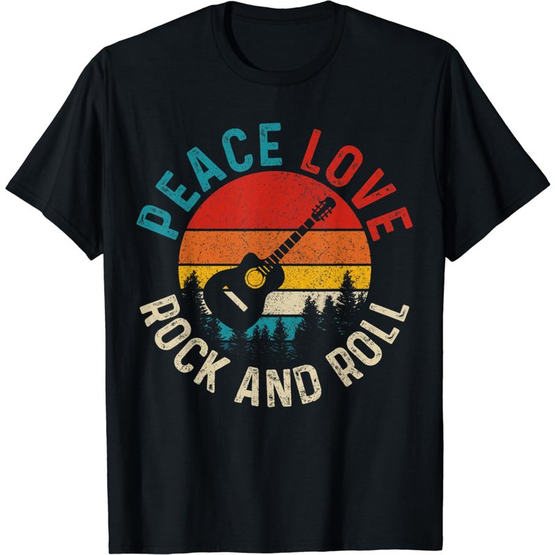 Peace Love & Rock & Roll Guitar Player Vintage T-Shirt for Men — Mens T Shirts