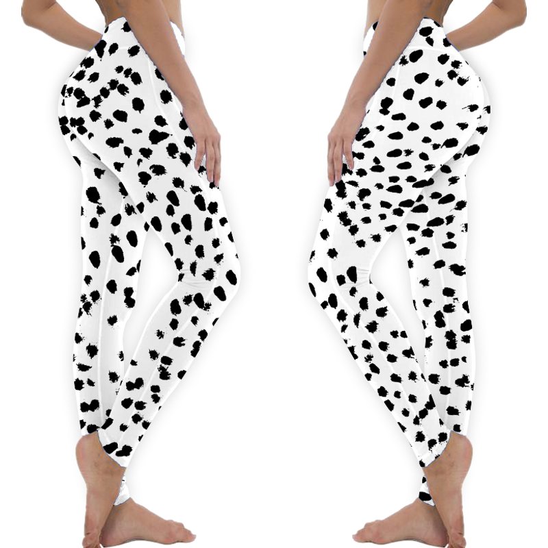 Nadia - Leggings pour femmes à pois dalmatien noir et blanc — Legging femme