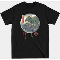 Cthulhu Ukiyo-e Men's T-Shirt in Black — Mens T Shirts