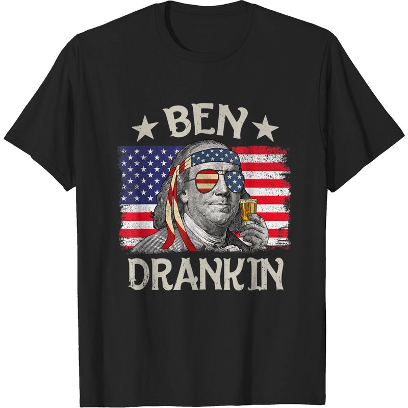 Ben Drankin Benjamin Franklin American Flag 4th Of July T-Shirt — Mens T Shirts