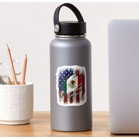 Autocollant Drapeau Mexicain Américain avec Design de Racines Mexicaines