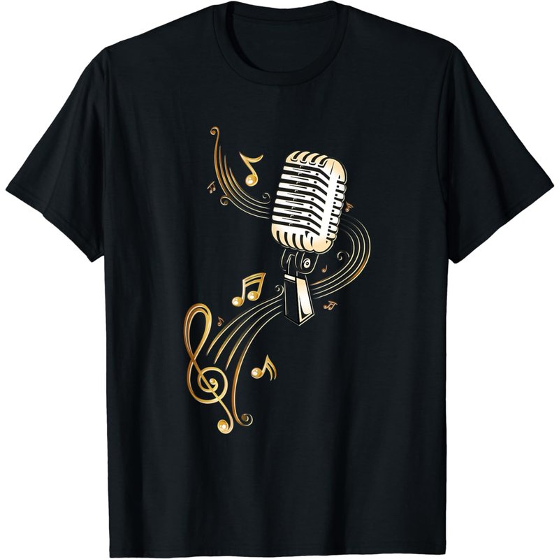 T-shirt de musique avec microphone, notes et clef pour hommes