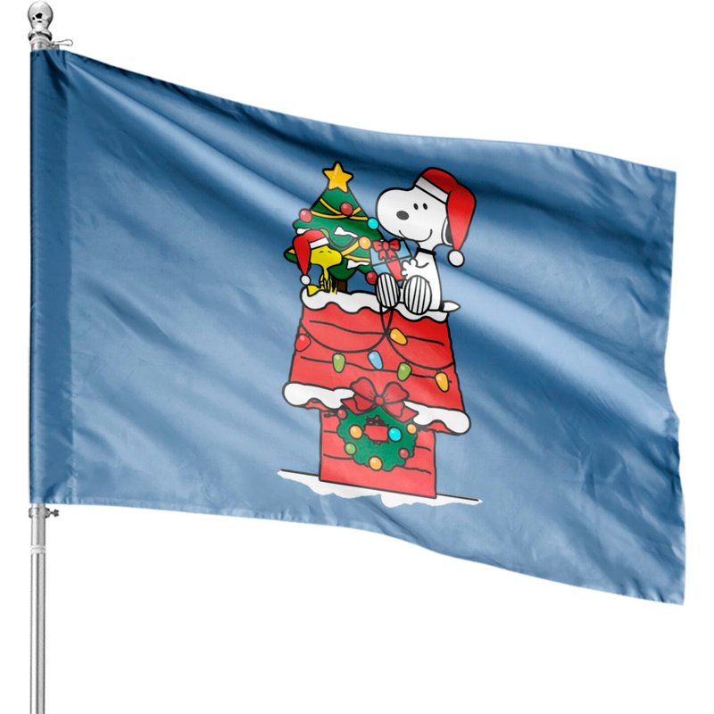 Snoopy Celebrate Christmas with Woodstock House Flag — Decorative Flags
