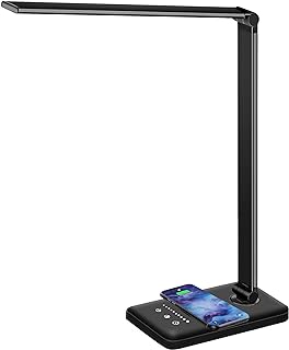 LED Desk Lamp with Wireless Charger and USB Port, Dimmable Light