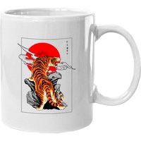 Mug Japonais Tigre avec Design du Drapeau Rouge du Soleil Levant