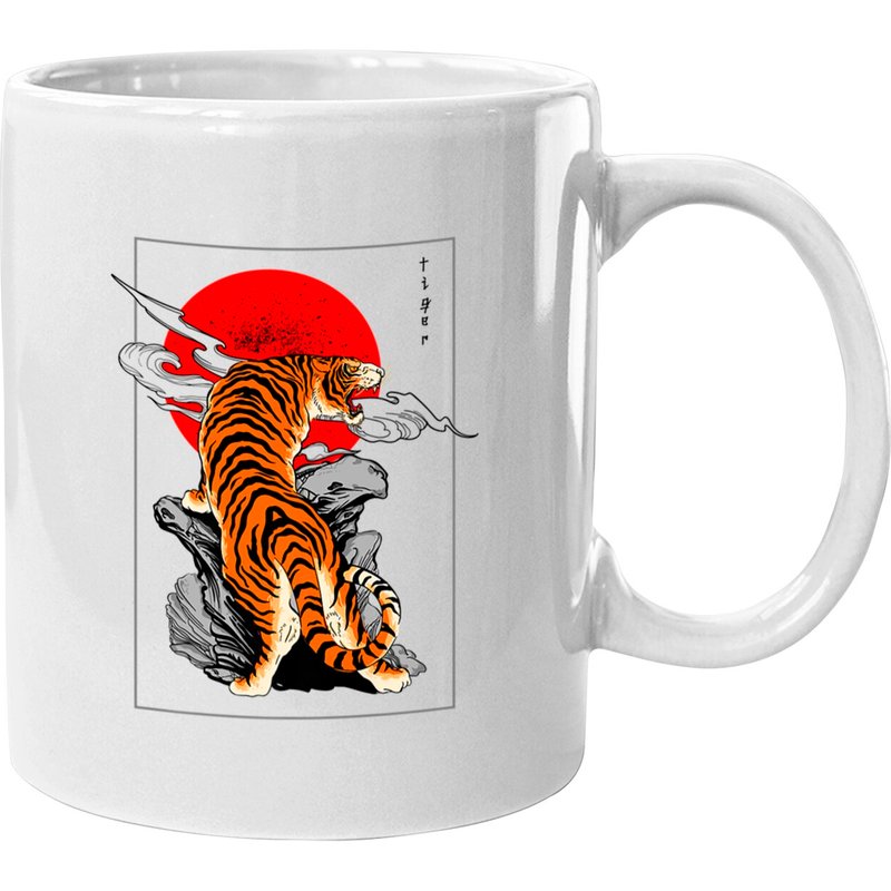 Tiger Japanese Mug with Red Rising Sun Flag Design — Mugs & Tumblers