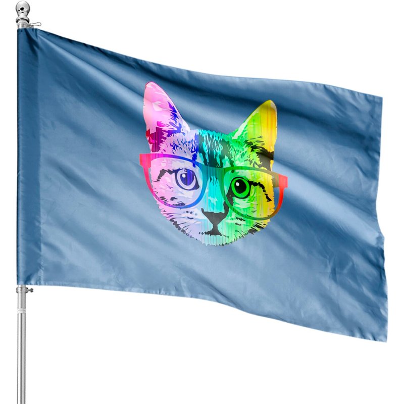 Funny Rainbow Cat House Flag - Double-Sided Print