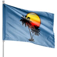 Sunset and Palm Trees Tropical House Flags