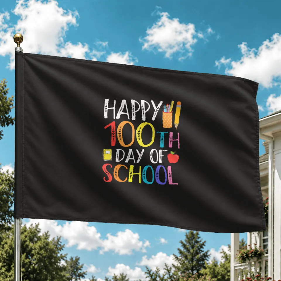 100 Days Of School Teacher And Student Sleeve Flag 23" x 35" Black — Decorative Flags