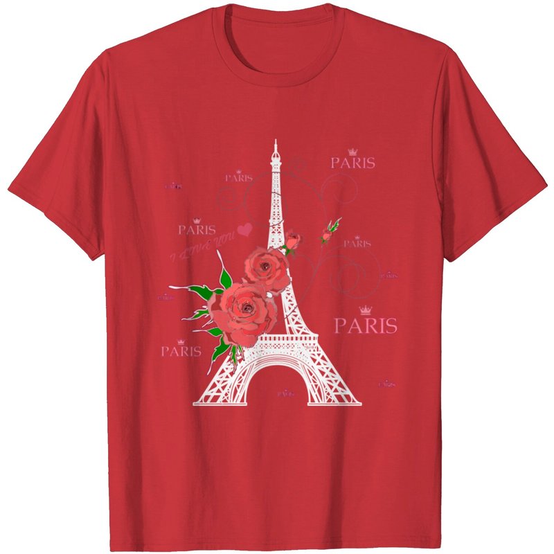 T-shirt pour hommes I Love Paris Tour Eiffel avec fleurs — T-shirts pour hommes