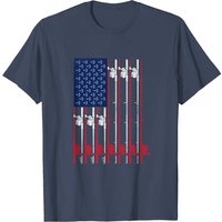 T-shirt pour hommes avec cannes à pêche et hameçons, drapeau américain vintage