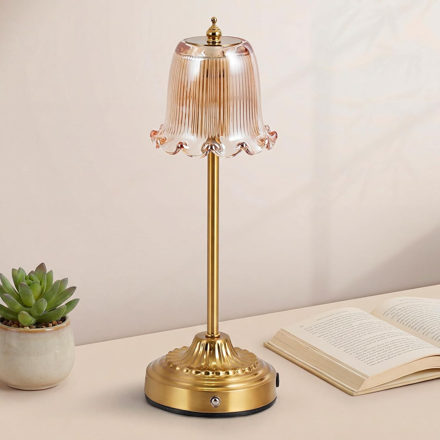 Lampe de table en verre sans fil avec batterie rechargeable de 5200mAH — Lampe de bureau menée