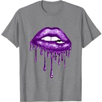 Purple Dripping Biting Lips Faux Lipstick Effect T-Shirt for Men