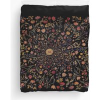 Medieval Flowers on Black Duvet Cover