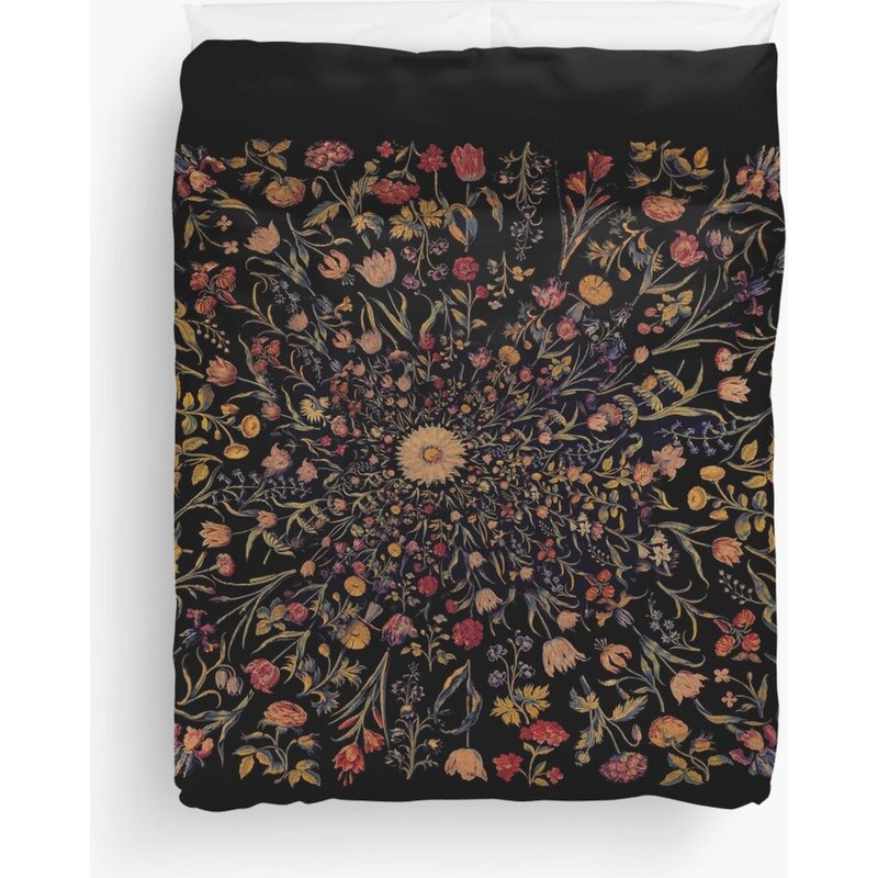 Medieval Flowers on Black Duvet Cover — Duvet Covers