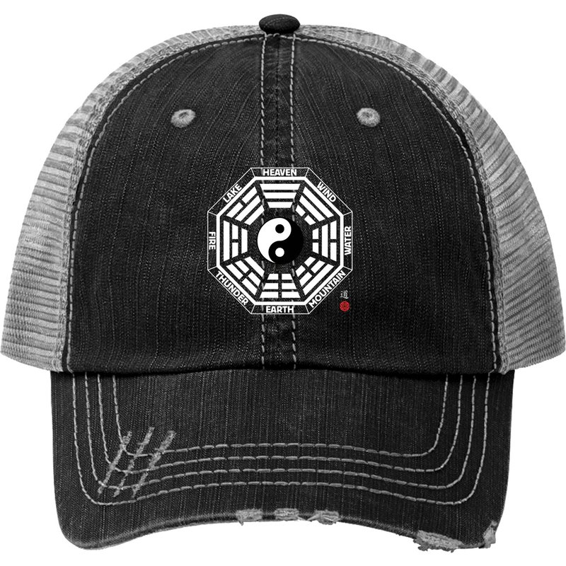 Casquette Trucker Unisexe avec Symbole Tao et Visor Effiloché — Casquette de baseball