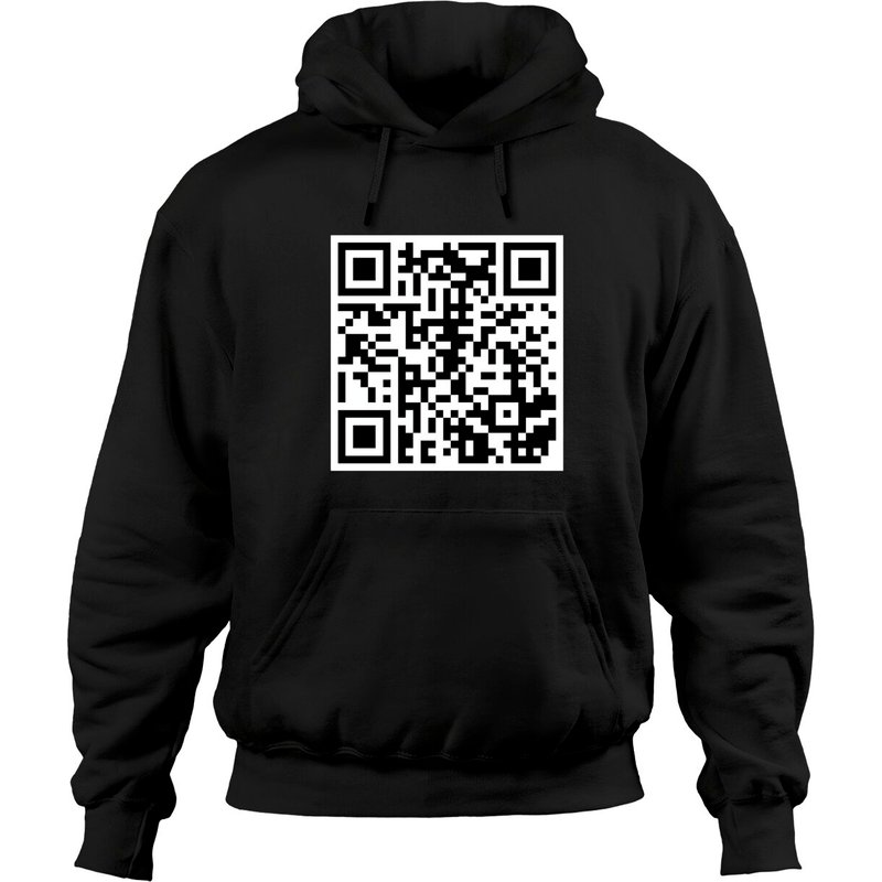 QR Rick Rolled Meme Unisex Black Hoodie