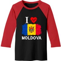 T-shirt Baseball I Heart Love Drapeau de la Moldavie pour Hommes