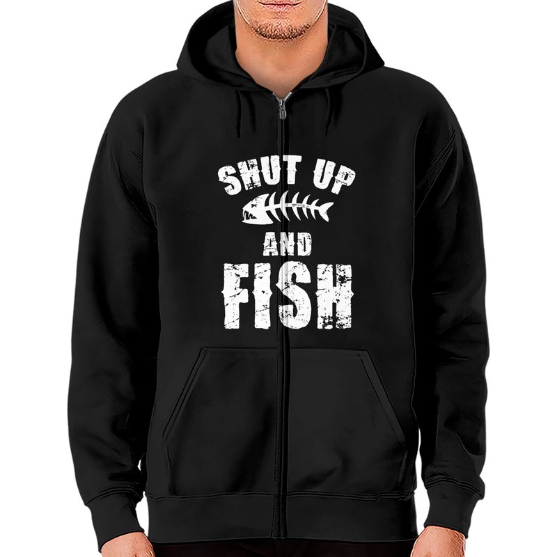 Hoodie Zippé Shut Up - Shut Up And Fish — Sweats à capuche pour hommes
