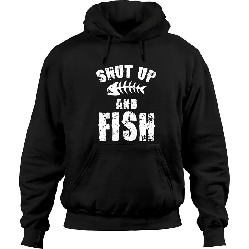 Chandails Shut Up Shut Up And Fish Unisexe Noir — Sweats à capuche pour hommes