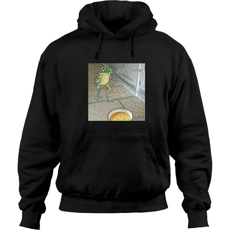 Hoodies Unisex Soup Time Meme Frog en Noir — Sweats à capuche pour hommes
