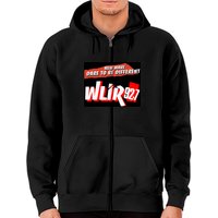 Hoodie zippé WLIR-FM Logo 80s pour unisex en noir — Sweats à capuche pour hommes
