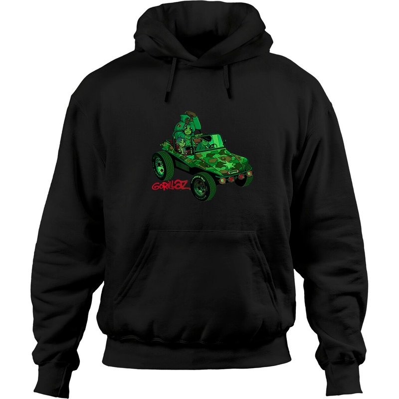 Gorillaz Geep Logo Reverse Hoodies for Unisex Black — Mens Hoodies
