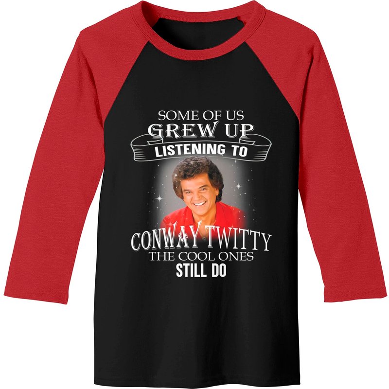 Conway Twitty Listening Baseball Tee for Men Black/Red — Mens T Shirts